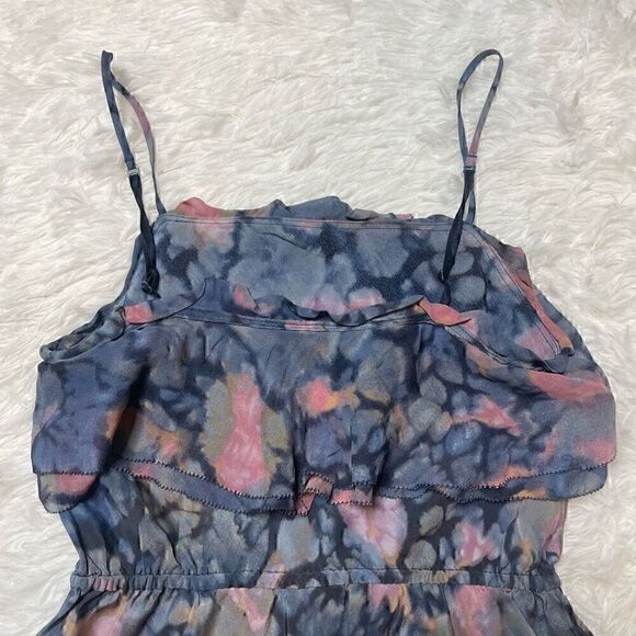 Aritzia Wilfred Free Silk Dress Blue Floral Spagetti Strap Ruffle Mini Summer Si - Picture 12 of 12